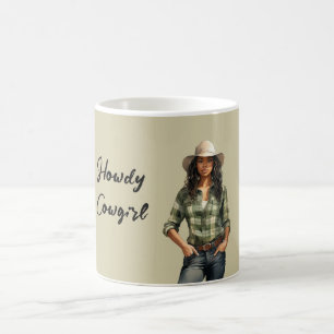 Mug Chemise verte à carreaux Howdy cowgirl noire fémin