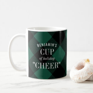 Mug Chèque de Buffle noir vert Plaid Funny Noël