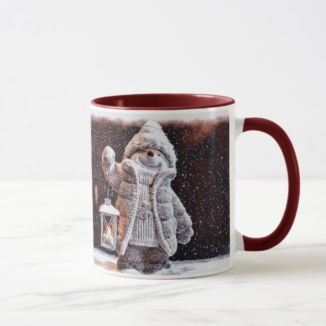 Mug Cher bonhomme de neige avec lanterne dans la chute (Droite)