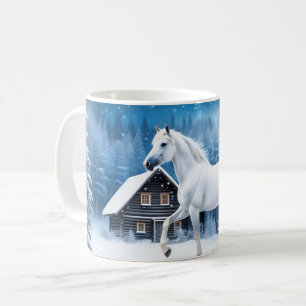 Mug Cheval blanc dans la forêt d'hiver
