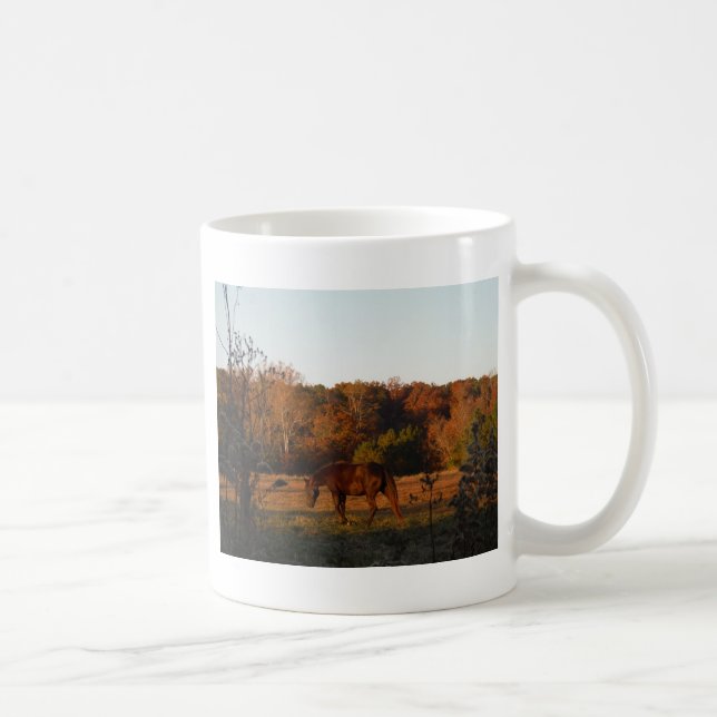 Mug Cheval Brown rouge, bois d'automne. (Droite)