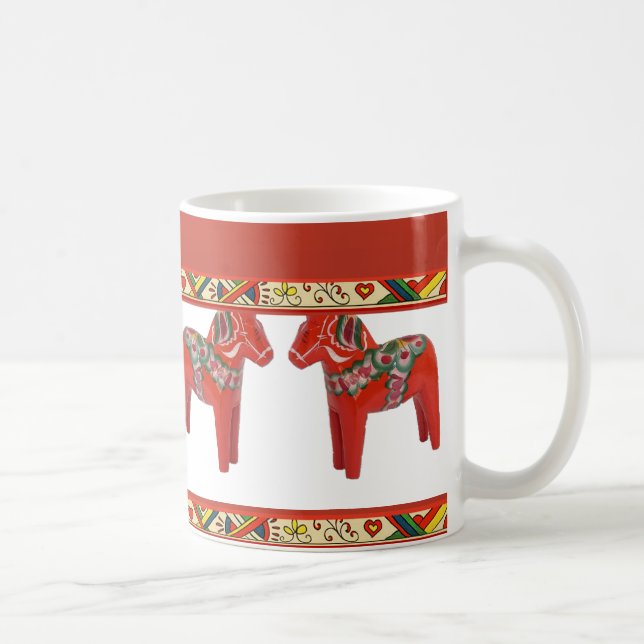 Mug Cheval de Dala suédois avec frontière d'art popula (Droite)