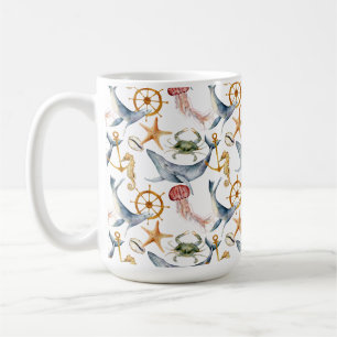 Mug Cheval de mer, Navires Roue, baleines, Crabe, Élev