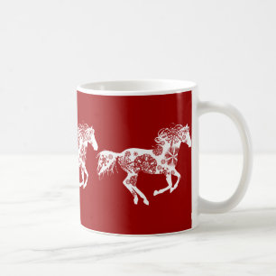 Mug Cheval de Noël des flocons rouges et blancs
