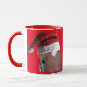 Mug Cheval de Noël portant un Casquette du Père Noël