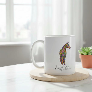 Mug Cheval en silhouette florale personnalisée