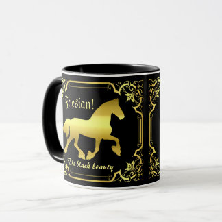Mug Cheval friésien, silhouette/or/noir/noir