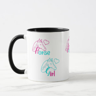 Mug Cheval Girl en rose et turquoise