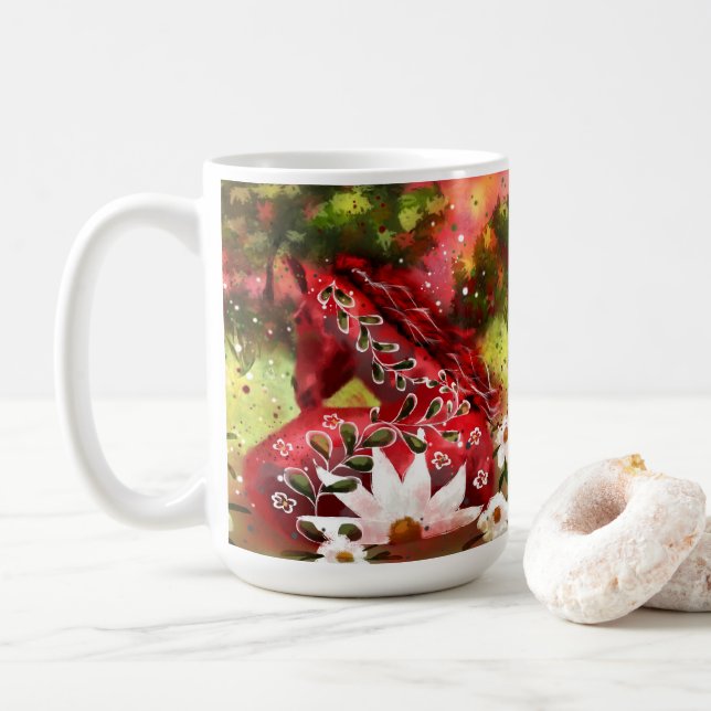 Mug Cheval marguerrier Art Abstrait Rouge Blanc Vert F (Avec donut)
