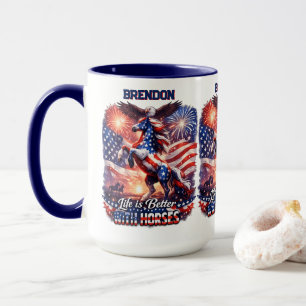 Mug Cheval patriotique Drapeau américain Coucher de so
