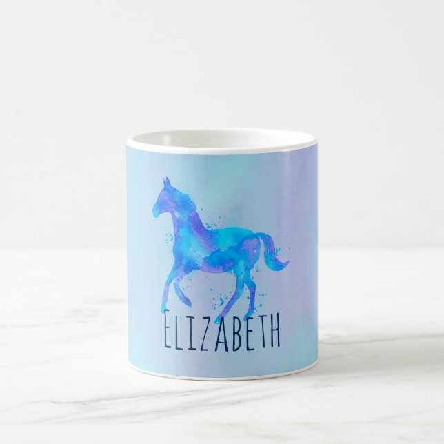 Mug Cheval sauvage en Aquarelle bleu et violet sur mes (Centre)