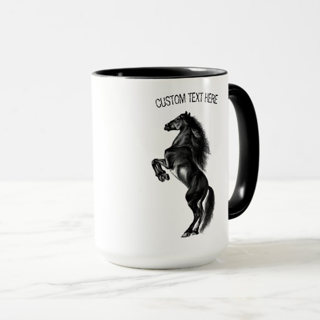 Mug Cheval sauvage noir droit - Dessin - Ajouter votre (Devant droit)