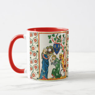 MUG CHEVALIER ARMÉ PAR SA FEMME, MINIATURE MÉDIÉVALE