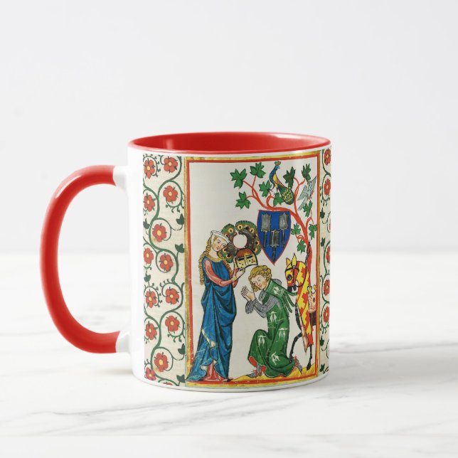 MUG CHEVALIER ARMÉ PAR SA FEMME, MINIATURE MÉDIÉVALE (Gauche)