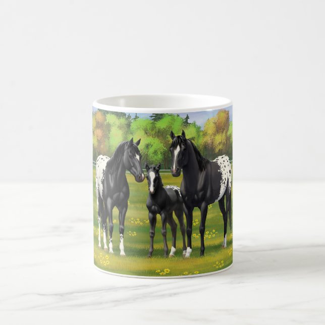 Mug Chevaux Appaloosa Noir Dans Les Pâturages D'Été (Centre)
