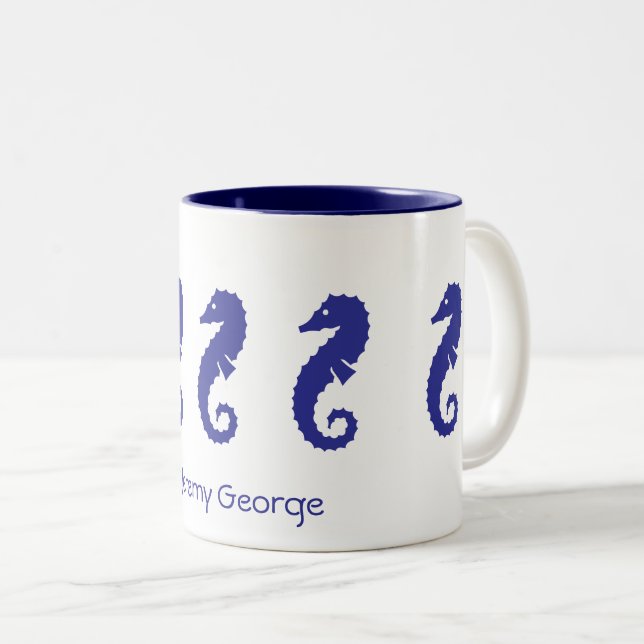 Mug - Chevaux de mer (bleu marine) (Devant droit)