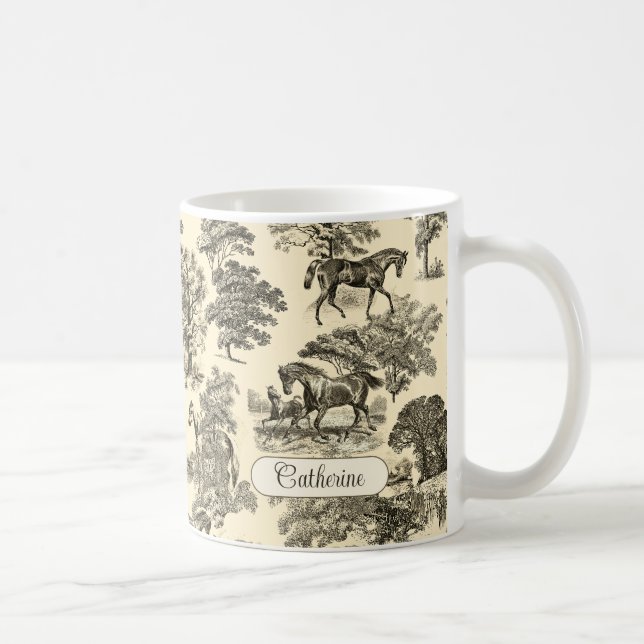 Mug Chevaux rustiques élégants Arbres Toile beige marr (Droite)