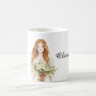 Mug Cheveux Rouges Femme Fleurs de Pâquerette