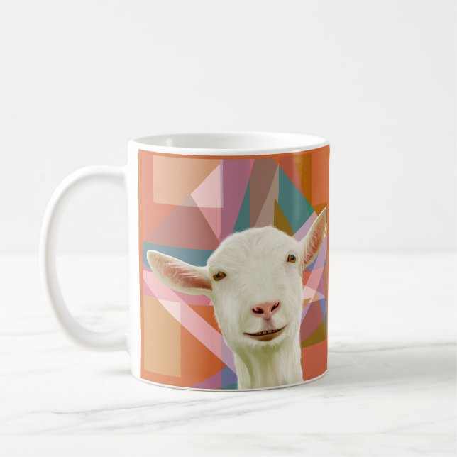 Mug Chèvre blanche colorée Géométrique orange (Gauche)