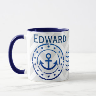 Mug Chevron nautique et sceau d'Ancre