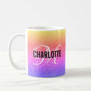 Mug Chic arc-en-ciel parties scintillant nom monogramm