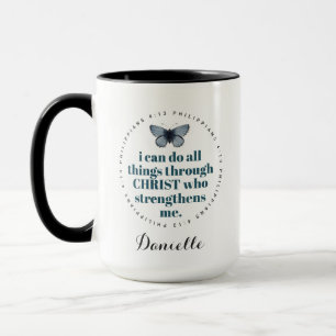 Mug Chic Bible Verse Philippians Blue Butterfly Nom