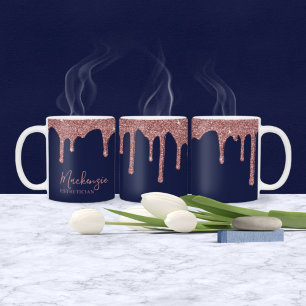 Mug Chic Bleu Nuit Rose Or Paillettes Étincelles Goutt