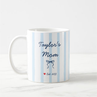 Mug Chic Blue Watercolor Stripes and Bow Mama Custom