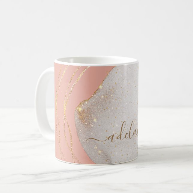 Mug Chic Blush Pink Gold Parties scintillant Monogramm (Devant gauche)