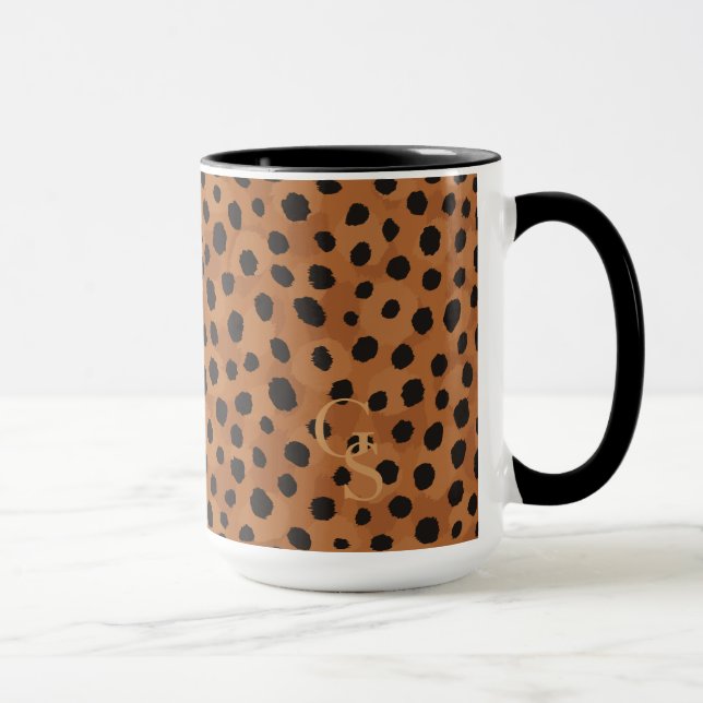 Mug Chic brun cheetah imprimé monogramme (Droite)