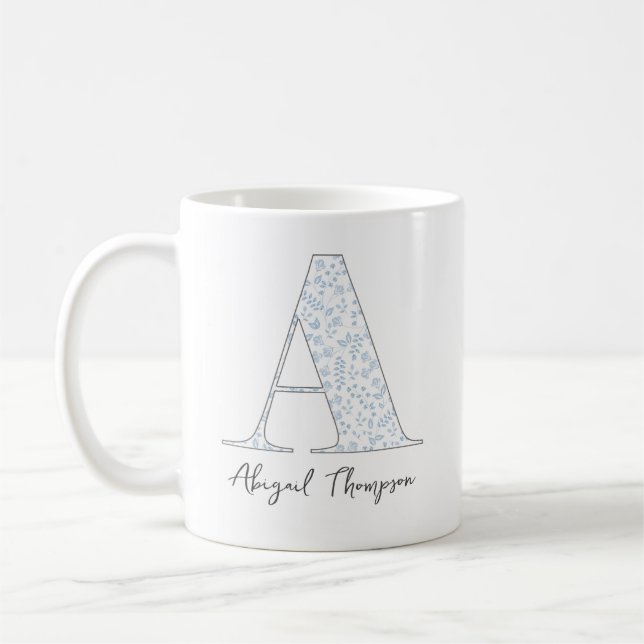 Mug Chic chic moderne Monogramme Botanique Bleu Floral (Gauche)