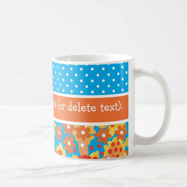 Mug Chic Ditsy Orange et Rouge Floral sur bleu (Droite)
