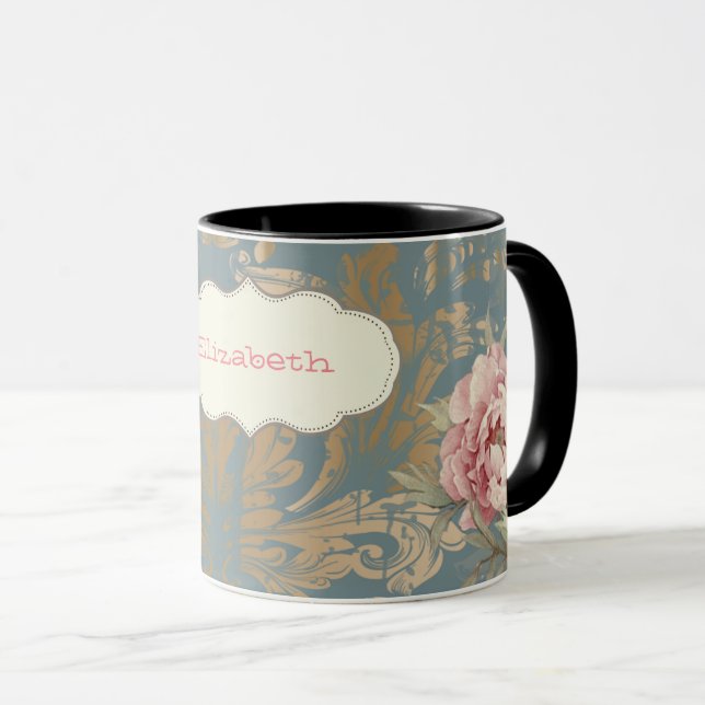 Mug Chic Elegant Gold Damask Roses (Devant droit)