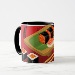 Mug Chic Élégant Moderne Sushi Noir & Rouge