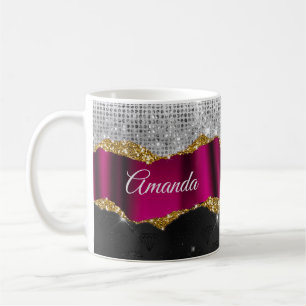 Mug Chic faux argent parties scintillant Fuchsia noir 