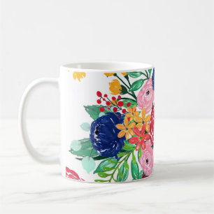 Mug Chic Fleurs de couleur boho de la marine bleu et r