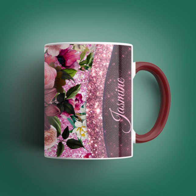 Mug Chic floral Bourgogne rose violet parties scintill (Créateur téléchargé)