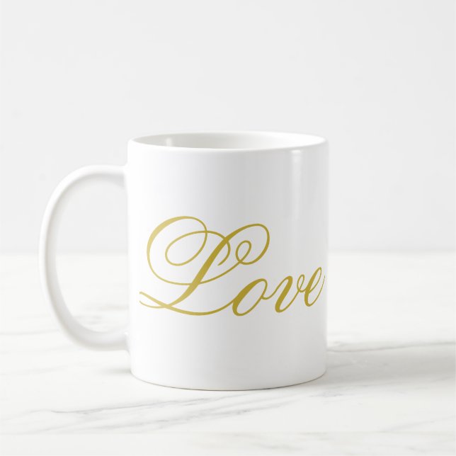 Mug Chic Gold Script White Love Mariage Calligraphie (Gauche)