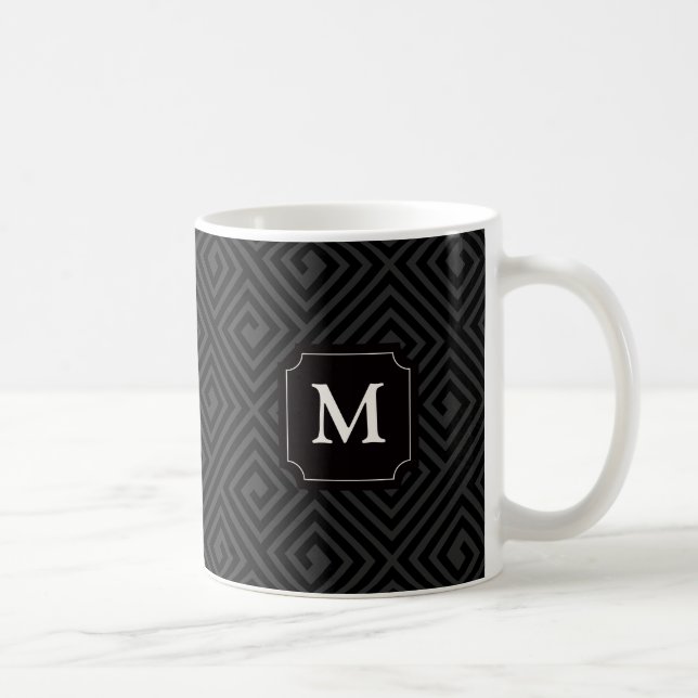 Mug Chic Luxueux Motif à Clés Grecques Noir Gris Monog (Droite)