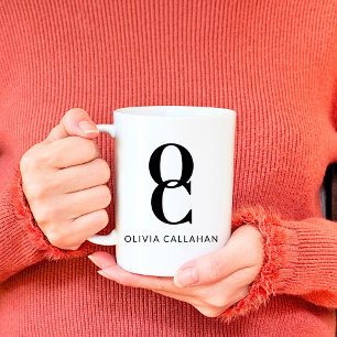 Mug Chic Monogramme Classic Élégant Minimal Noir Blanc
