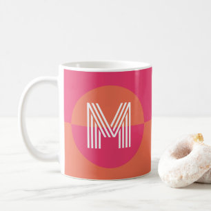 Mug Chic Monogramme Géométrique Moderne Orange Rose