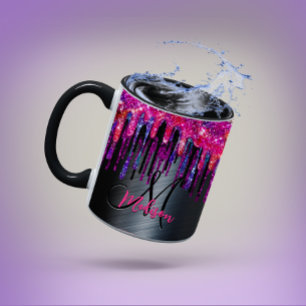 Mug Chic noir rose chaud gouttes bleu monogramme