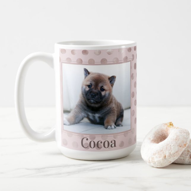Mug Chic Pink Polka Dot Pet Photo (Avec donut)