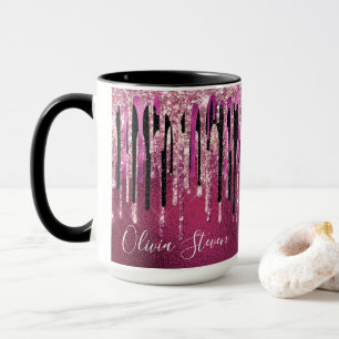 Mug Chic rose chaud noir gouttes parties scintillant m
