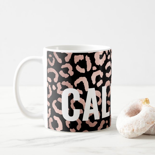 Mug Chic Rose noir Gold Leopard Cheetah Poster de anim (Avec donut)