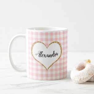 Mug Chic Script Girly Rose Blanc En vichy Nom personna