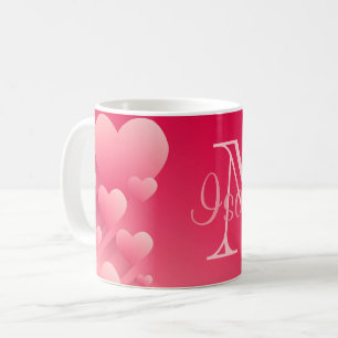 Mug Chic Valentine Coeurs roses Nom Rouge Monogramme M