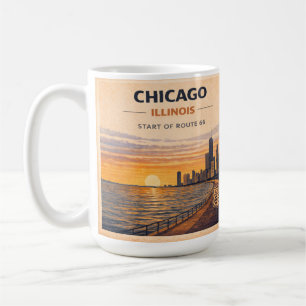 Mug Chicago Route 66 Lever du Soleil sur la Skyline Ca