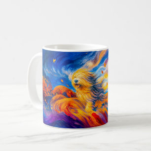 Mug Chien avec la fourrure décoiffée sur une colline a