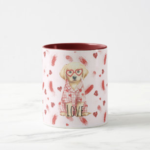Mug Chien avec lunettes de cœur paillettes cœurs d'amo